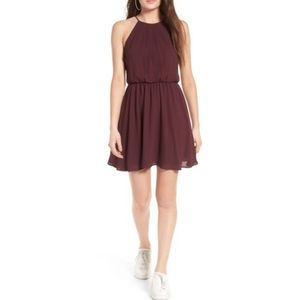 Lush Burgundy Blouson Chiffon Skater Dress